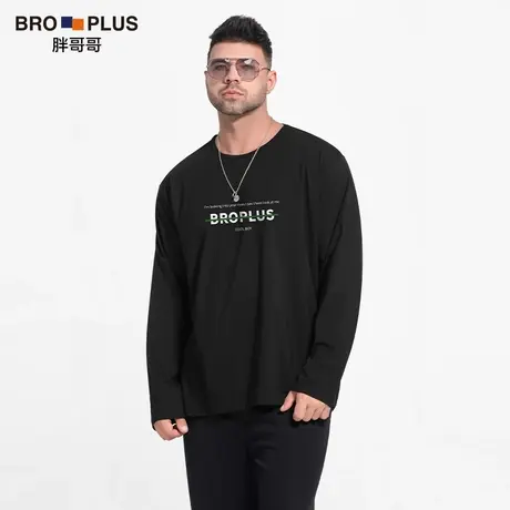 胖哥哥大码长袖T恤男加肥加大宽松圆领潮流运动纯棉打底衫秋季款商品大图