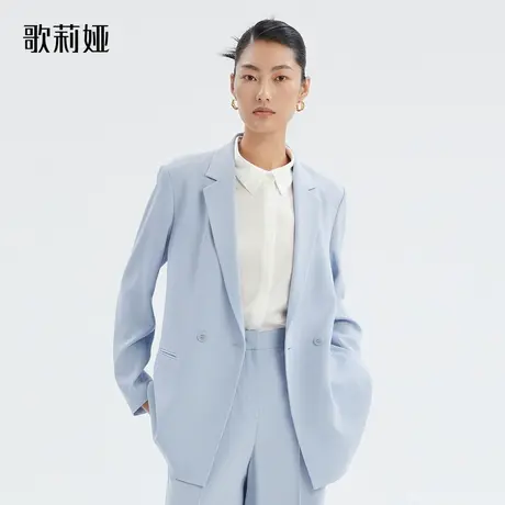 歌莉娅淡蓝色职业西装春秋季三醋酸宽松型高级感外套女123L6M070图片