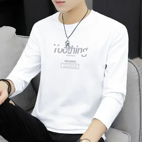 纯棉长袖t恤男装秋季潮牌潮流白色宽松上衣服体恤内搭打底衫薄款商品大图