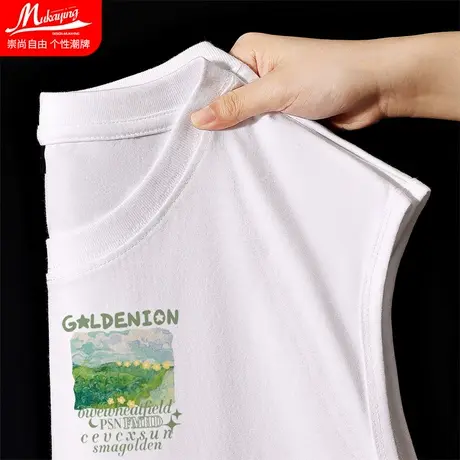 美式复古油画无袖t恤纯棉运动健身背心男青少年学院风ins百搭坎肩商品大图