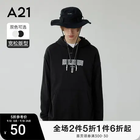 A21男装秋冬宽松黑色连帽卫衣潮牌秋季情侣装运动上衣男士外套图片