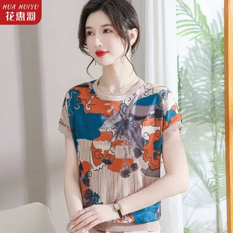 中年妈妈夏装雪纺T恤小衫50岁气质中老年女装2023新款洋气上衣薄图片