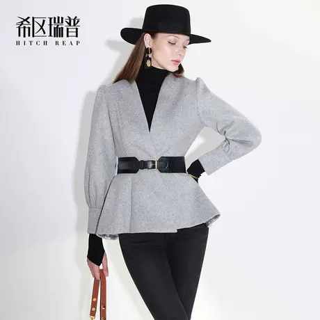 希区瑞普高端羊毛外套2023新款女秋冬灯笼袖时尚个性毛呢显瘦上衣图片