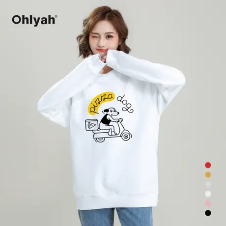 Ohlyah品牌 白色卫衣chic港风套头圆领oversize上衣女装大码胖mm商品大图