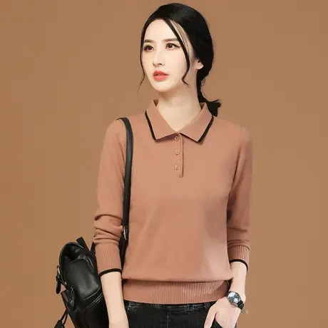 韩潮袭人POLO领长袖套头女士毛衣2023秋季新款百搭显瘦针织衫上衣商品大图