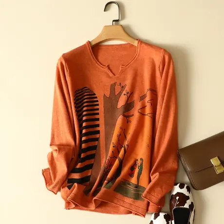 2023秋冬新款V领毛衣女宽松长袖打底内搭套头大码羊毛非绒针织衫商品大图