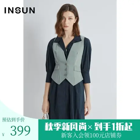 恩裳冬季时尚简约羊毛短款v领无袖马甲西装外套女图片