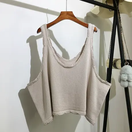 针织吊带背心女春夏新款韩版宽松慵懒风纯色无袖破洞毛衣马甲外穿图片