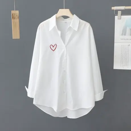 韩版刺绣纯棉白衬衫女长袖春秋季百搭休闲大码衬衣女宽松上衣女装图片