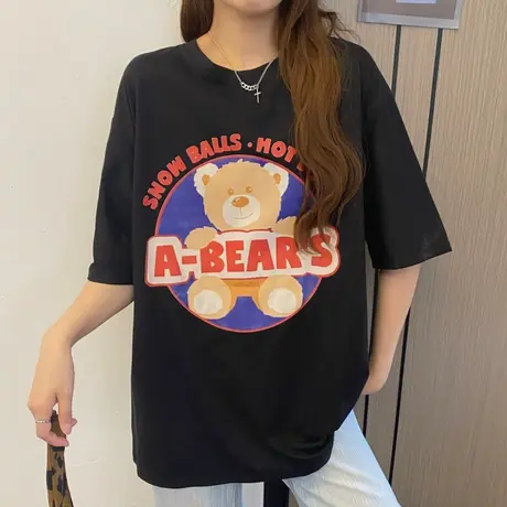 欧美复古短袖t恤女原宿风夏季宽松韩版设计感小众纯棉上衣服ins潮商品大图