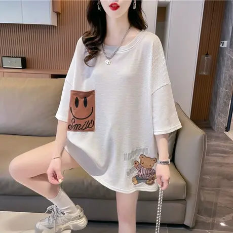 小众设计感短袖t恤女夏季韩版宽松大码女装中长款可爱百搭上衣服图片