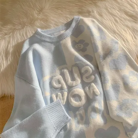 baby蓝毛衣女春秋冬2022宽松外穿法式温柔慵懒风软糯系加厚针织衫图片