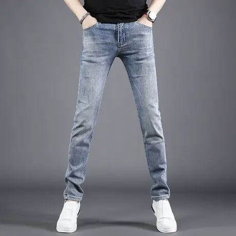 2022夏季新款男士牛仔裤薄款修身小脚弹力浅色男装裤子夏天刺绣商品大图