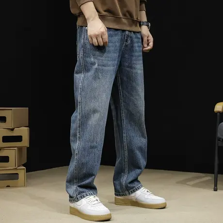 直筒牛仔裤男2023新款秋季潮牌宽松大码阔腿浅色裤子潮流男裤秋冬商品大图