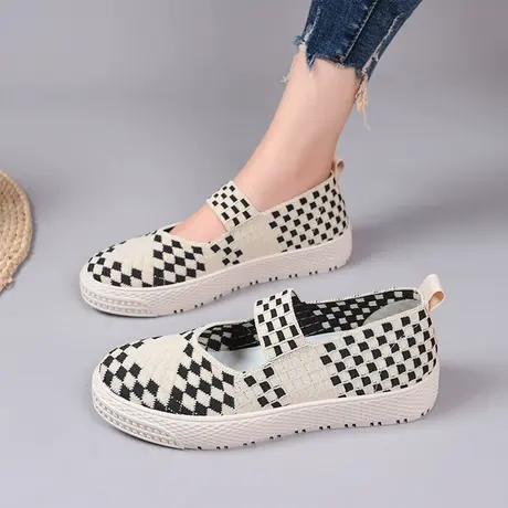 一脚蹬编织凉鞋秋季新款女鞋软底舒适中年妈妈鞋防滑老北京布鞋女商品大图