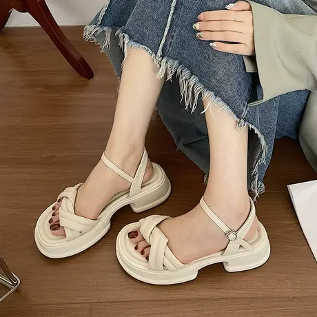 高级感凉鞋女夏季外穿时尚2023年新款松糕厚底爆款一字沙滩鞋子女商品大图