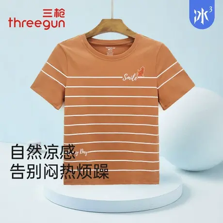 三枪女生T恤夏季凉感冰泉棉上衣3A抗菌防紫外线圆领印花短袖女衫商品大图