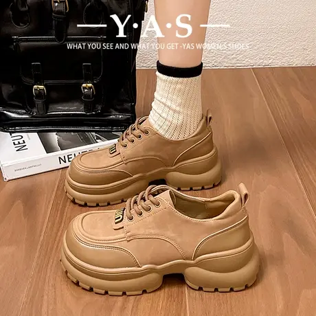 松糕玛丽珍鞋女乐福鞋2024春秋新款网红超火小个子增高5cm小皮鞋图片