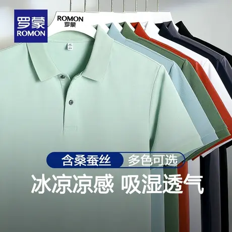 【含桑蚕丝】罗蒙男士短袖polo衫夏季凉感薄款透气休闲t恤衫上衣图片