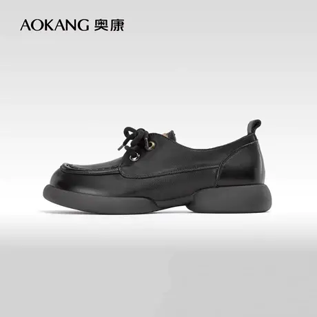 奥康女鞋 2024春季新款乐福鞋一脚蹬平底休闲真皮舒适百搭英伦风商品大图