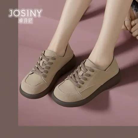 卓诗尼春款单鞋女2024新款系带小皮鞋懒人鞋一脚蹬商场491A21191图片