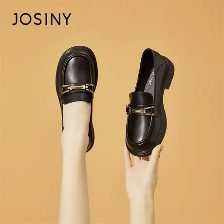 Josiny/卓诗尼一脚蹬平底单鞋女2024年新款春季圆头英伦风小皮鞋商品大图