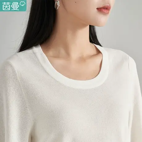 茵曼旗舰店U领针织短袖T恤女2023初秋季新款薄毛衣气质上衣打底衫商品大图