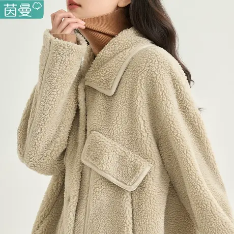 茵曼官方旗舰店女装2023冬新款休闲拼接翻领宽松文艺百搭长袖外套图片