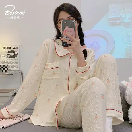 睡衣女春秋季新款长袖可爱甜美棉绸可外穿大码女士夏季家居服套装商品大图