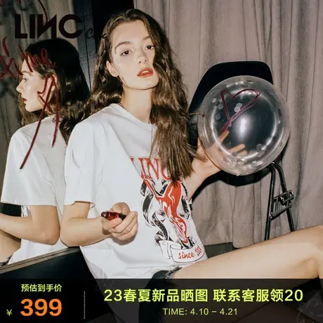 LINC金羽杰T恤女2023夏秋季新款街头轻摇滚破洞宽松大T女士上衣商品大图