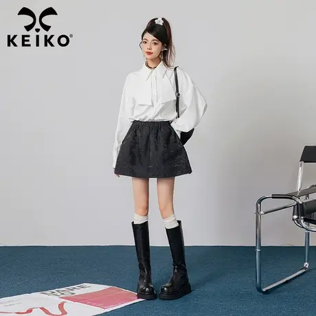 KEIKO法式复古提花A字短裙2023秋季新款防走光高腰黑色半身裙伞裙图片