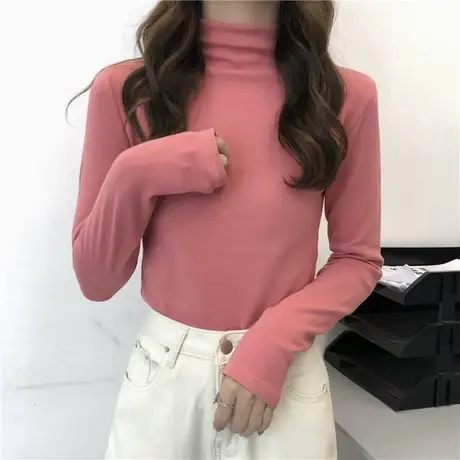 2023新款春秋冬季新款白色内搭洋气半高领打底衫长袖t恤女上衣服图片