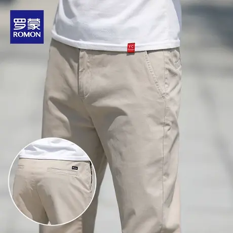 罗蒙2023春夏款纯棉休闲裤男士直筒宽松卡其长裤中青年男裤子潮流商品大图