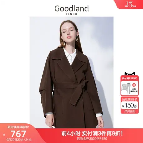 音儿美地女装2022冬季新款腰带收腰长款含羊绒羊毛双面呢大衣商品大图