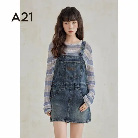 A21女装牛仔连体服牛仔连体衣复古宽松设计感工装背带裙图片