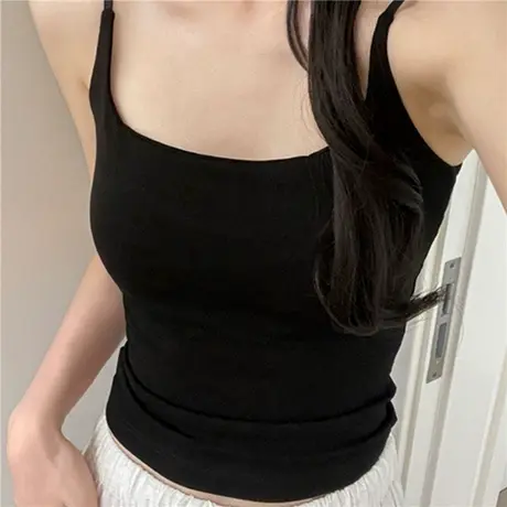 黑色细带小吊带背心女夏季外穿性感甜辣妹修身内搭美背上衣打底衫图片