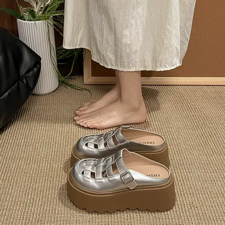 厚底包头半拖鞋女2025夏季新款外穿气质懒人鞋子高级感沙滩凉拖鞋商品大图