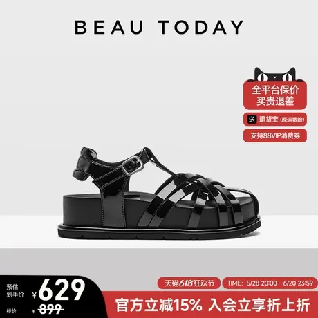 BeauToday厚底罗马凉鞋女新款夏季真皮猪笼鞋BT包头松糕凉鞋女鞋图片
