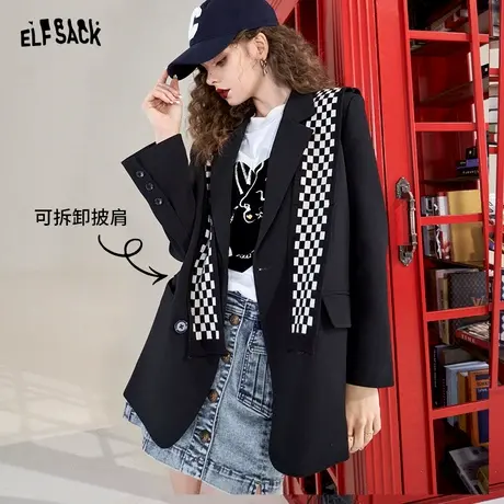 妖精的口袋可拆卸披肩黑色西装外套女2023秋季新款西服休闲设计感图片