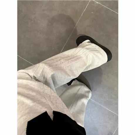 美式复古白灰色条纹运动卫裤男生穿搭高级感直筒宽松休闲阔腿长裤商品大图