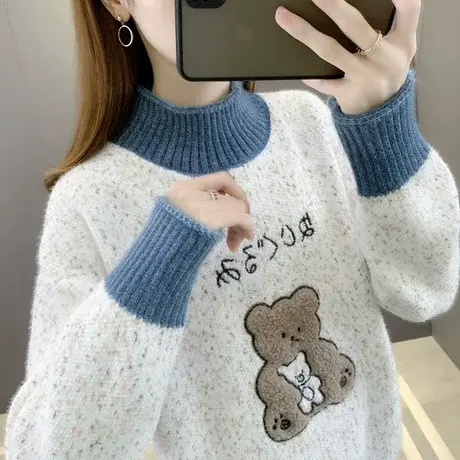 新款2023年爆款雪尼尔半高领毛衣女秋冬时尚洋气打底针织衫上衣厚商品大图