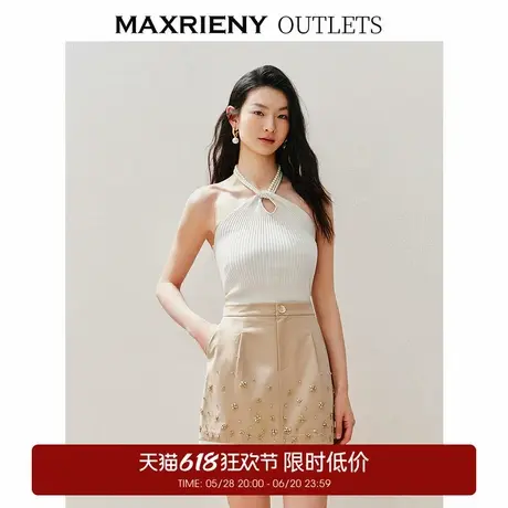 【奥莱】MAXRIENY复古挂珠挖洞针织毛衫精致优雅商品大图
