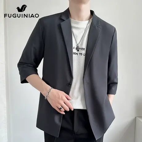 富贵鸟短袖西服男士夏季新款高级感正装单西休闲七分袖西装外套男商品大图