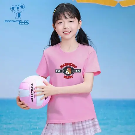 XK真维斯童2025夏季新款男女童同款圆领短袖T恤印花上衣图片