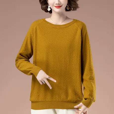 秋冬加肥加大码女装新款针织衫宽松中年妈妈纯棉遮肚显瘦打底毛衣商品大图