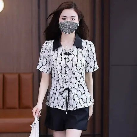 拉夏贝尔国风盘扣衬衣女2025夏季新时尚洋气减龄收腰薄款上衣衬衫图片