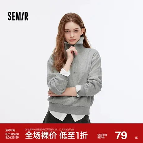 森马卫衣女纯色半开襟衣服温柔百搭秋休闲风宽松落肩套头衫ins潮商品大图