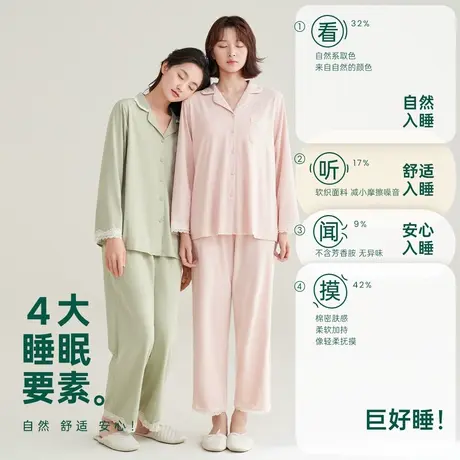 【七夕焕新日】纯棉长袖情侣睡衣女春秋款套装宽松男家居服大码商品大图