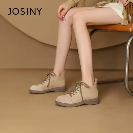 Josiny/卓诗尼2025冬厚底马丁靴女款百搭真皮瘦瘦靴圆头短靴复古商品大图