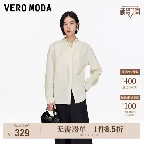 8.29上新Vero Moda衬衫女2025秋季新款飘带设计领口钉珠装饰衬衫商品大图
